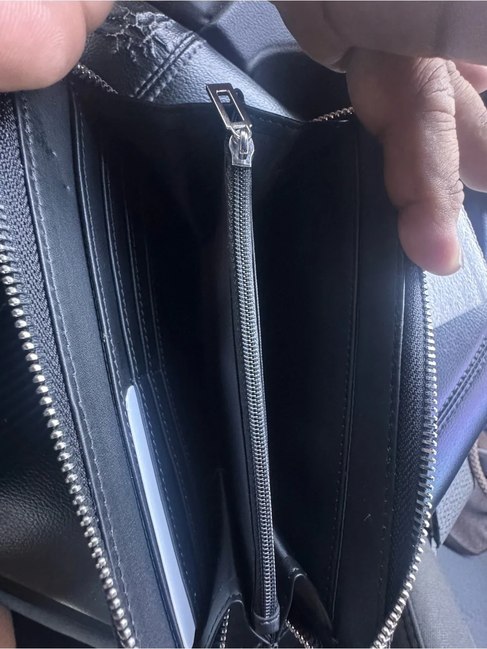 Guess Black Men's Zip-Around Wallet with Embossed Triangle Logo